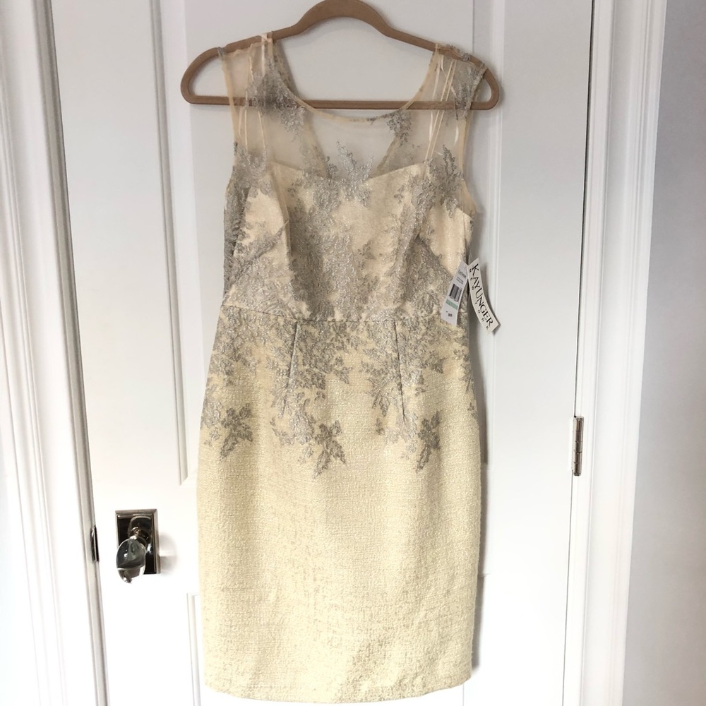 Kay Unger Metallic Shift Dress in Butter NWT